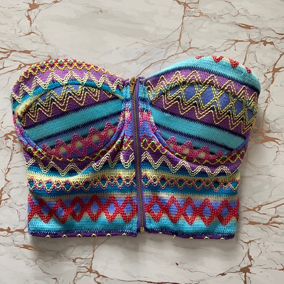 Reverse Neon Bohemian Patterned Bandeau Crop Tube Top - Picture 2 of 7